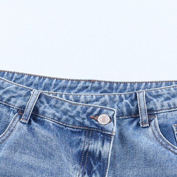 B235 Sky Blue High Rise Crossover Waist Denim Shorts - Picture 6 of 11